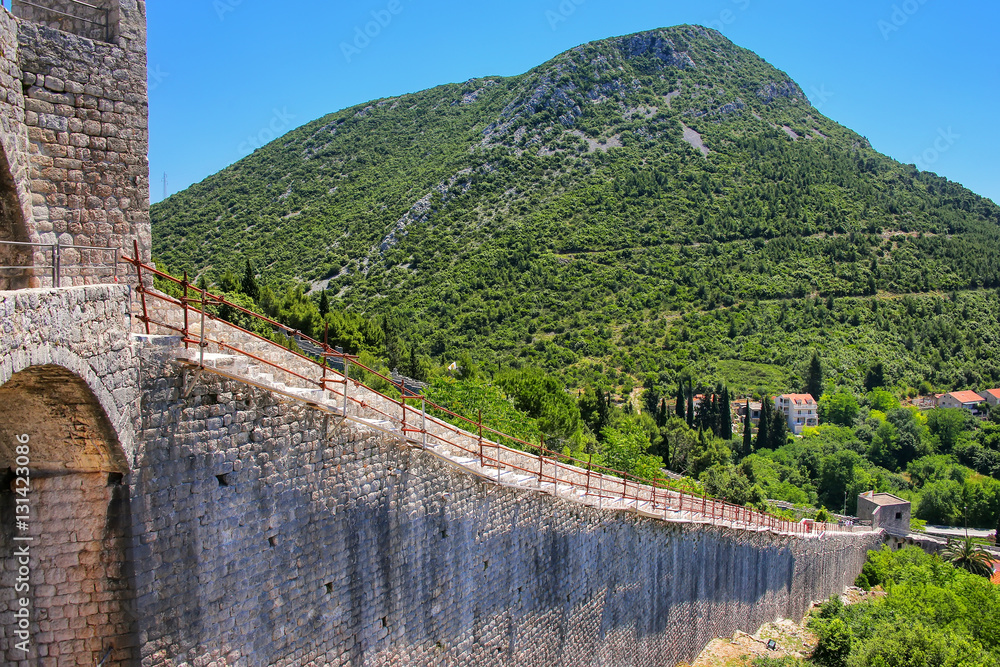 Defensive wall of Ston town, Peljesac Peninsula, Croatia