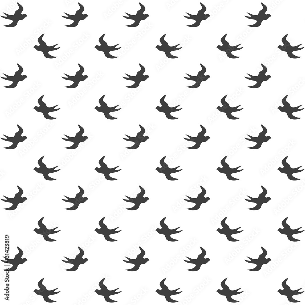 Fototapeta premium Stylish abstract seamless pattern with black graphic swallow.
