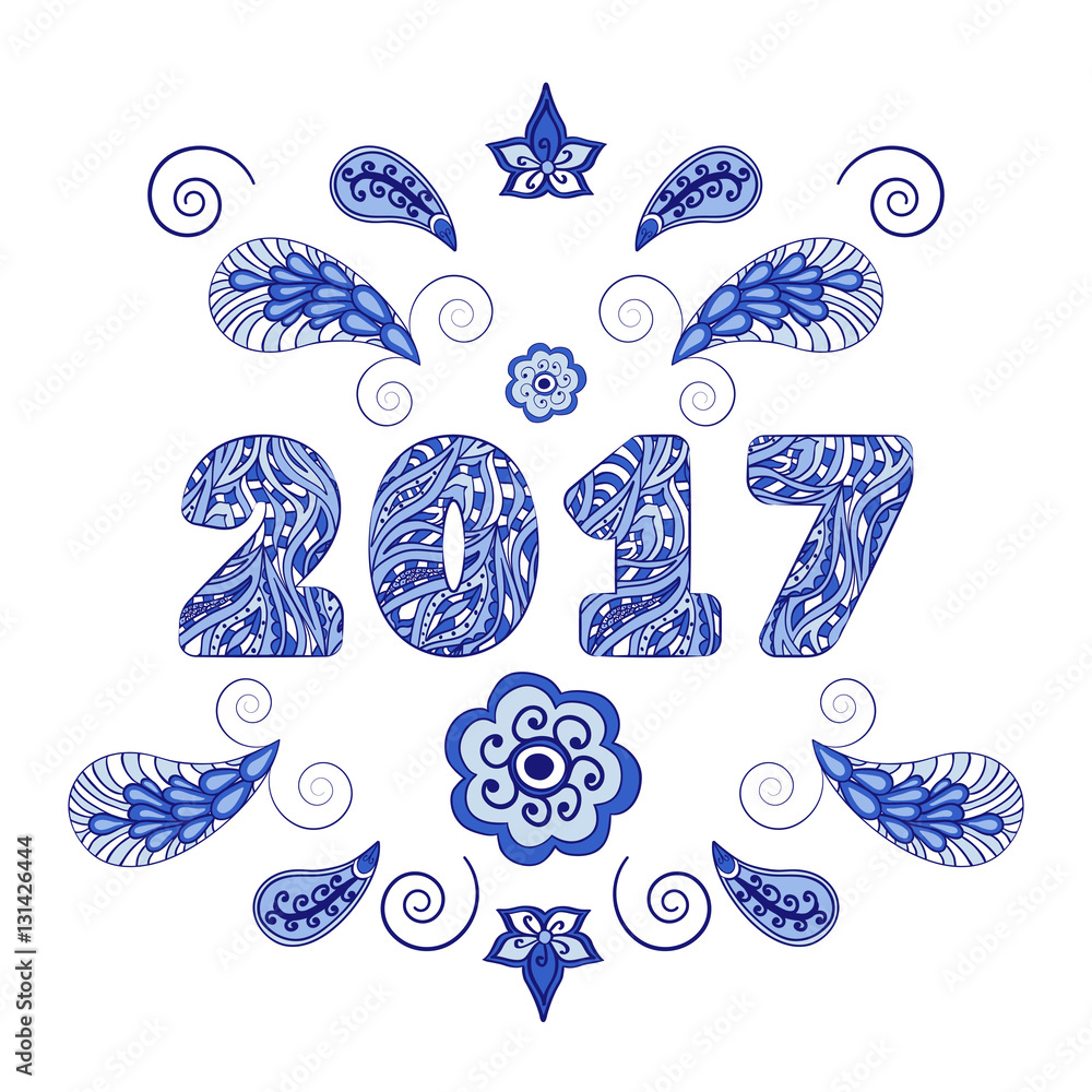 Obraz premium Card decorated with figures in 2017 with elements of zenart isolated on white background.