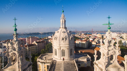 Dome of the Estrela Basilica on a background  Lisbon at morning aerial view photo