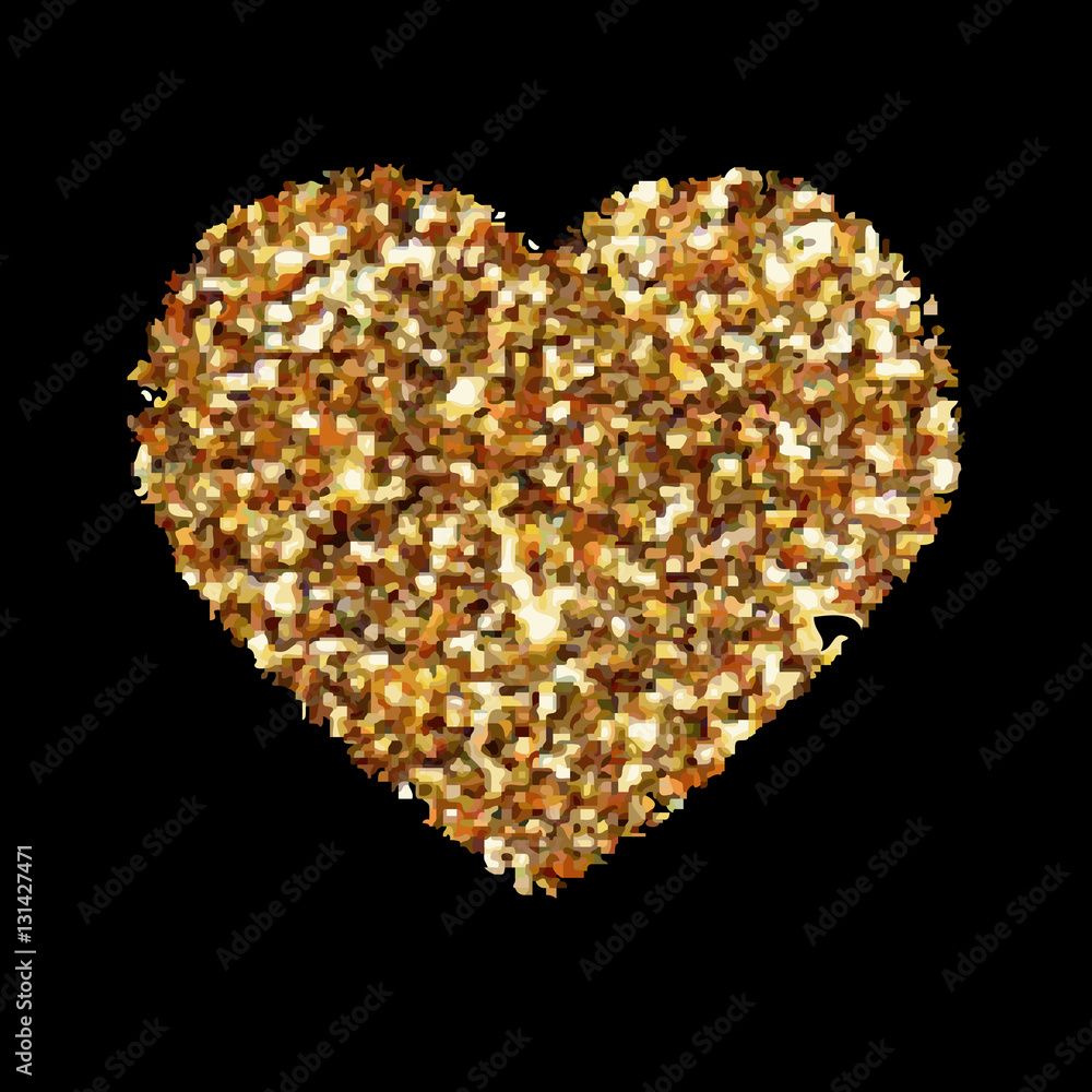 Gold heart glittering isolated on black background. Golden icon