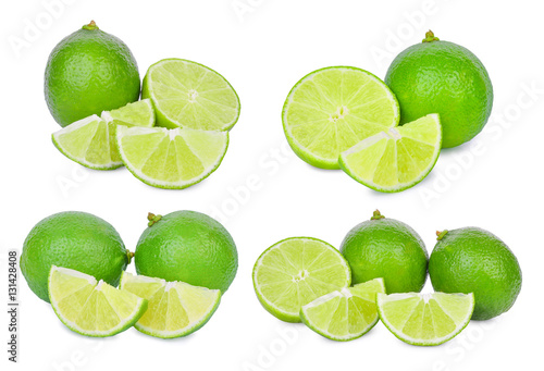 set of fresh lime isolated on white background