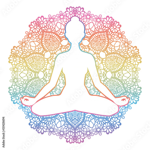 Women silhouette. Yoga lotus pose. Padmasana.