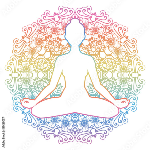 Women silhouette. Yoga lotus pose. Padmasana.