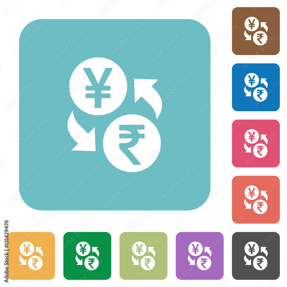 Yen Rupee exchange rounded square flat icons Yen Rupee exchange rounded square flat icons