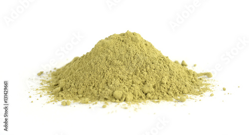 powdered hill green tea isolated on white background