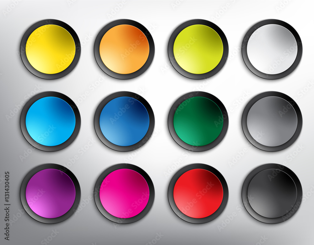 Abstract vector web buttons set of 12. Set of blank colorful and round paper buttons for website or app. Isolated with realistic light and shadow on the white background. Vector illustration. Eps10. Abstract vector web buttons set of 12. Set of blank colorful and round paper buttons for website or app. Isolated with realistic light and shadow on the white background. Vector illustration. Eps10.