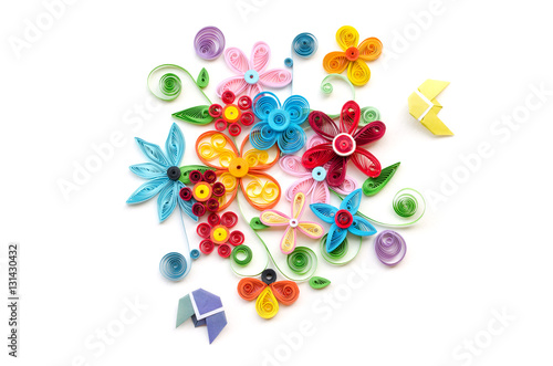 quilling paper flower designs isolated on white