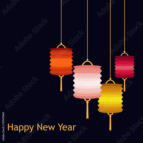 Vector set of Chineese Lanters decoration colorful fun set