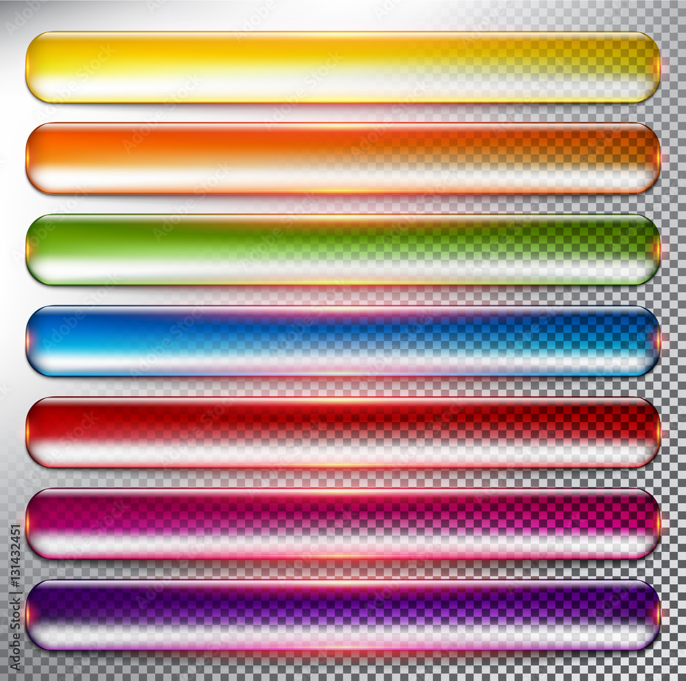 Abstract vector web buttons set of 7. Isolated with realistic, transparent glass shine and shadow on the light background. Vector illustration. Eps10. Abstract vector web buttons set of 7. Isolated with realistic, transparent glass shine and shadow on the light background. Vector illustration. Eps10.