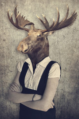 Fototapete Hipster Tiere Elch in Kleidung Vintage Porträt  © cranach