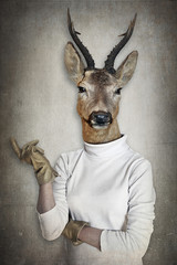 Fototapete Hipster Tiere Hirsch in Kleidung Vintage Porträt  © cranach
