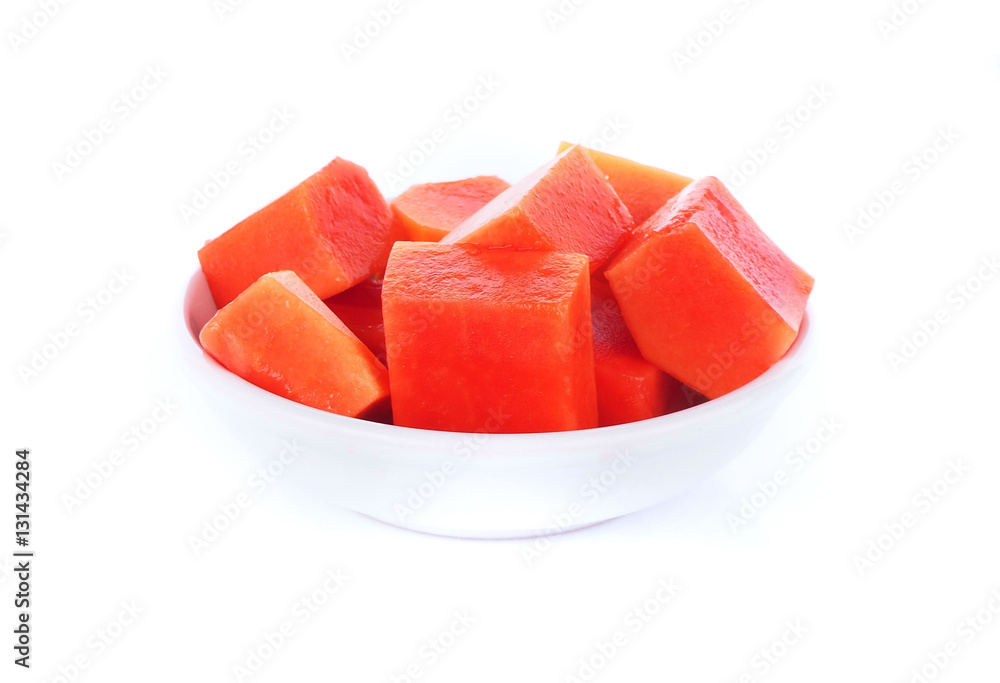 Papaya slices on a white background Papaya slices on a white background