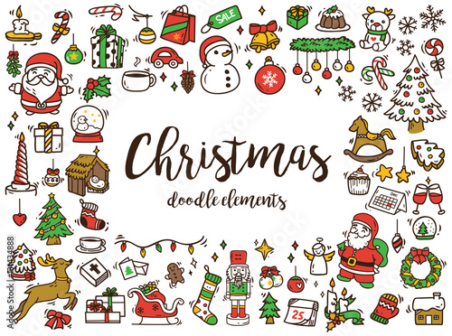 Big set of Christmas design element in doodle style