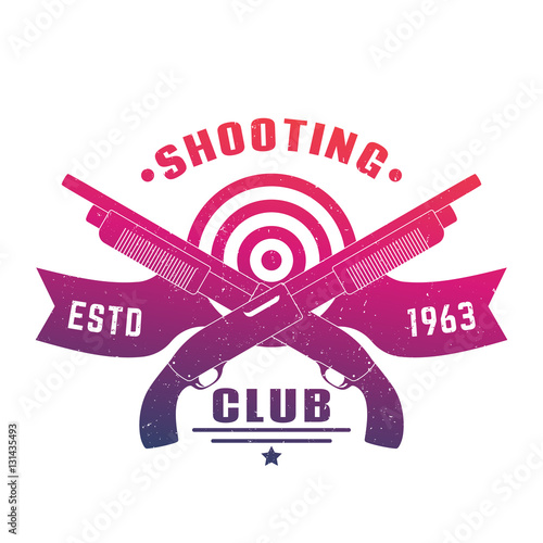 Shooting club logo, emblem with two crossed shotguns isolated over white