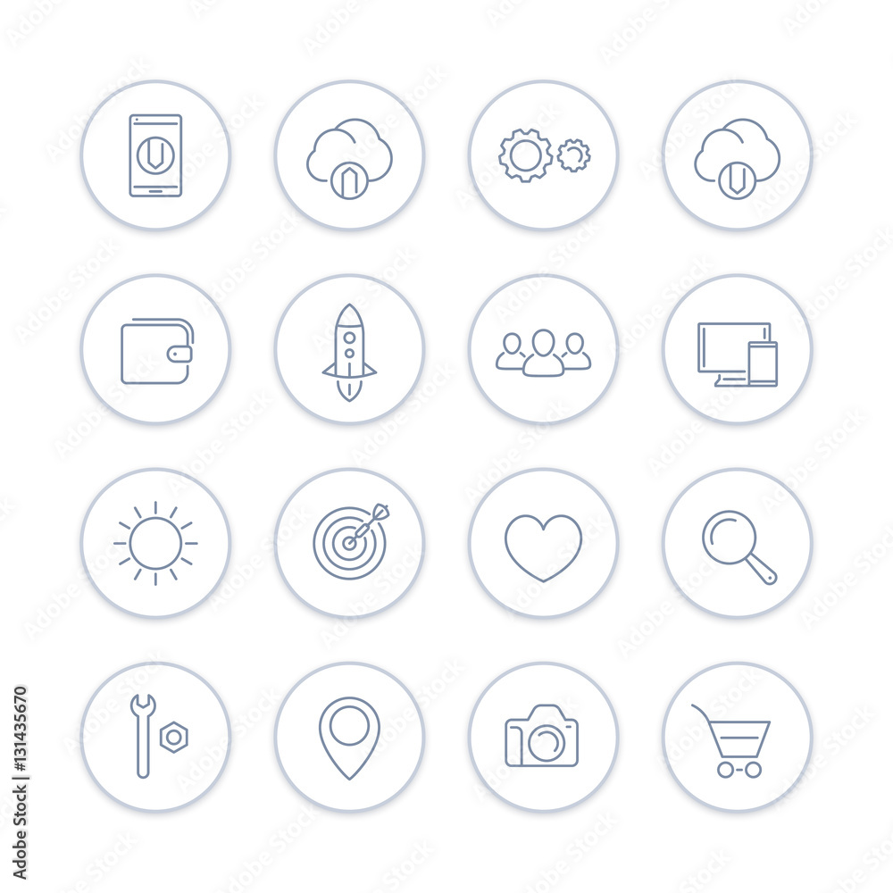 Thin line web icons set, basic interface elements for websites and mobile app in linear style Thin line web icons set, basic interface elements for websites and mobile app in linear style