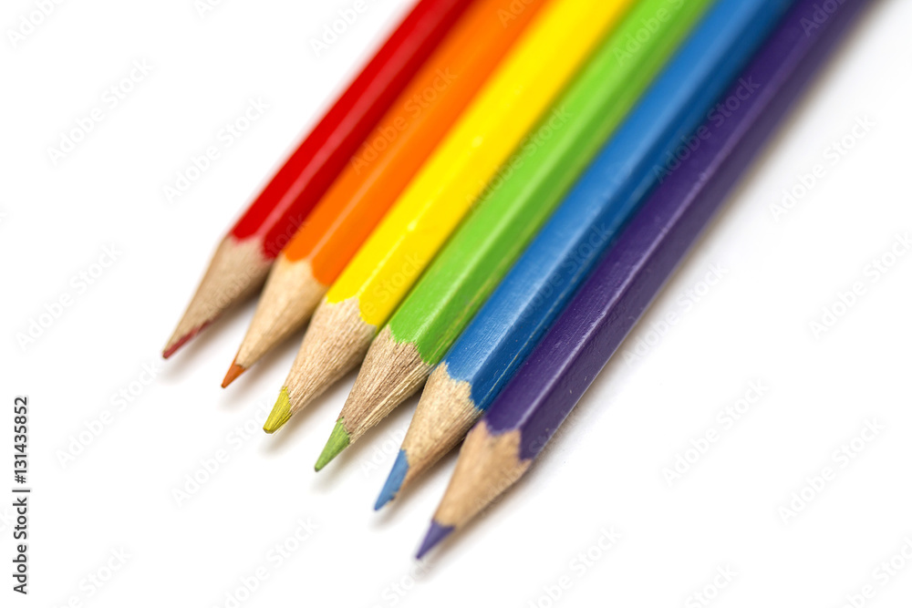 Close up of color pencils on white background Close up of color pencils on white background