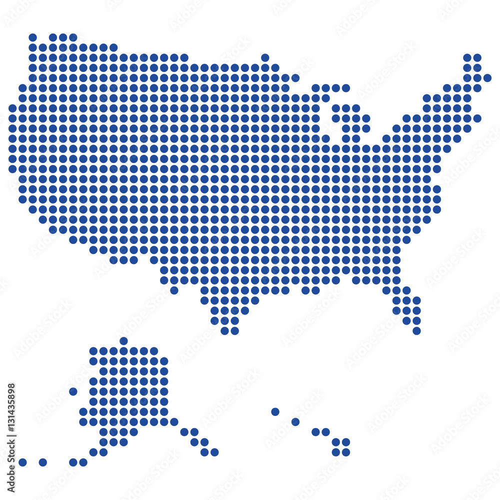 Карта США, выполненная из круглых синих точек, пунктиров. Оригинальная абстрактная векторная иллюстрация для вашего дизайна.