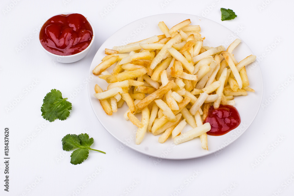French fries with tomato sauce French fries with tomato sauce