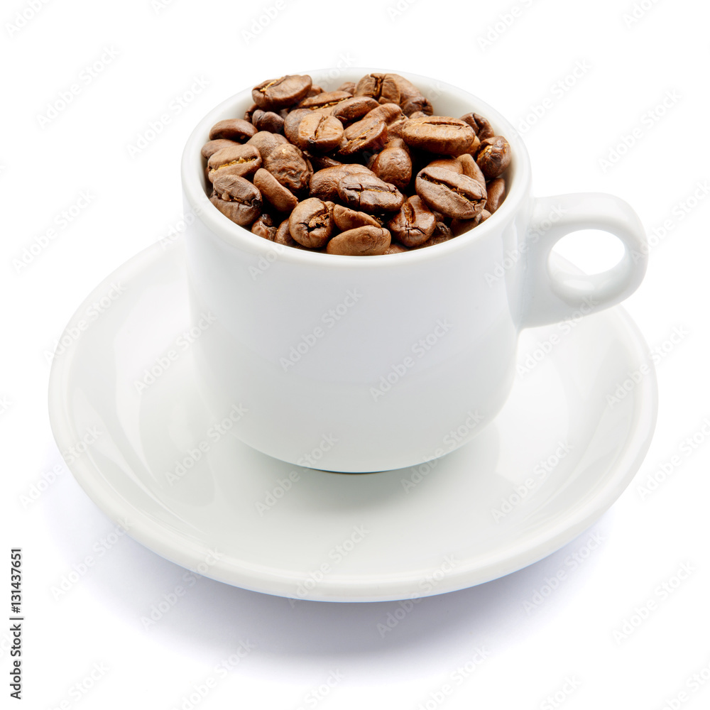cup of coffee beans on white background cup of coffee beans on white background