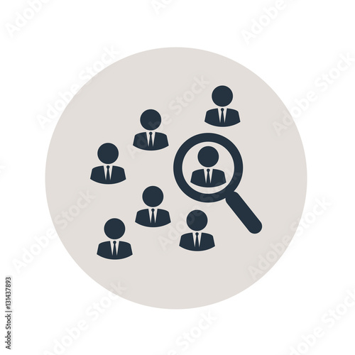 Icono plano busqueda en grupo en circulo gris
