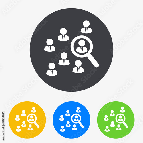 Icono plano busqueda en grupo en circulo varios colores