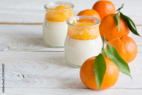 Home made panna cotta with mandarin jam