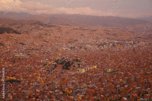 View of the Bolivian city La Paz at sunset
 #131440836