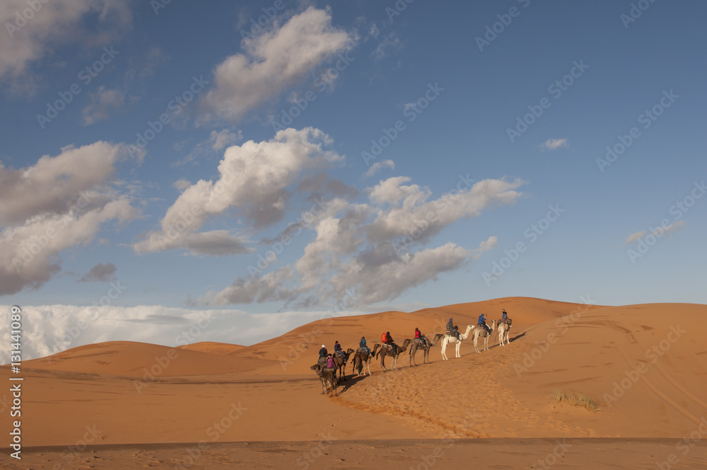 Caravana berebere en el desierto de Merzouga, Marruecos 