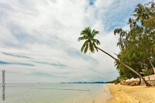 Exotic tropical beach under clody sky