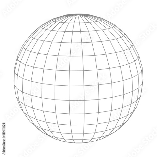 Abstract vector wireframe sphere globe on white isolated