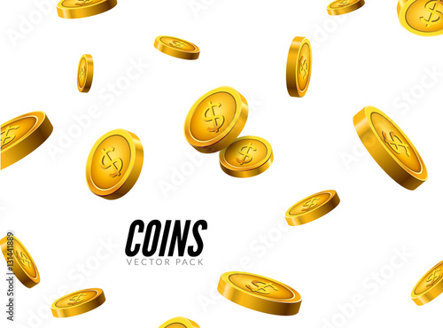 Vector gold coins falling. Coin icons realistic design with shadow. Cash treasure success concept