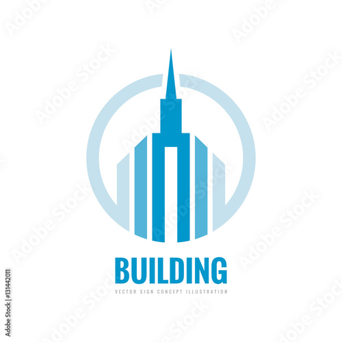 Real estate - vector logo template concept illustration. Building skyscraper silhouette sign in circle. Design element.