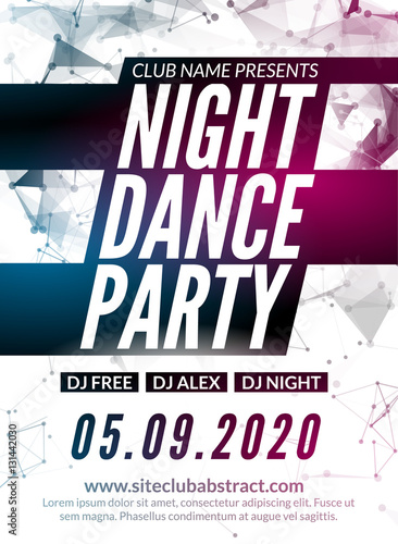 Night Dance Party design template in polygonal style. Club dance party event. DJ music poster promotional