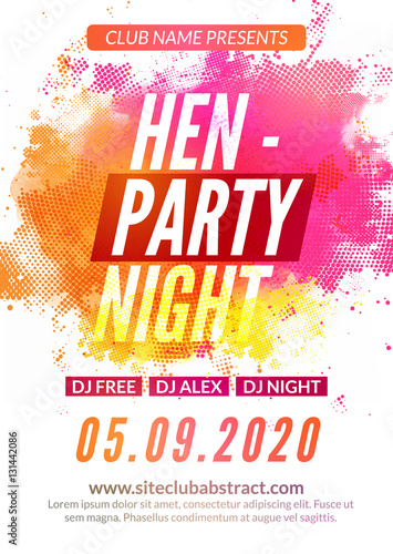 Hen-party flyer invitation design template. Girls event show deisgn. Ladies feminine night party flyer template