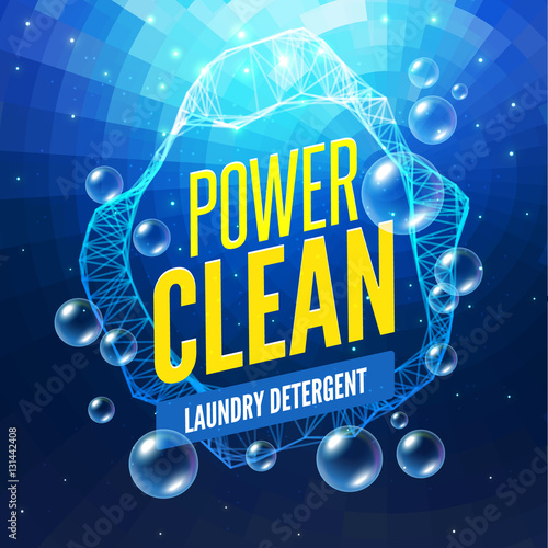 Laundry Detergent packaging vector template design. Detergent powdery design, cleaner label, underwater clean detergent fresh concept