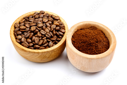coffee beans in bowl isolated on white background