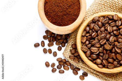 coffee beans in bowl isolated on white background