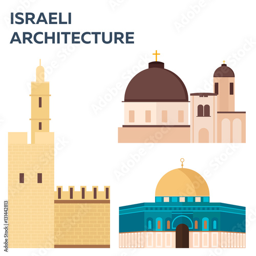 Travel to Israel, Israeli Architecture. Vector illustration.
