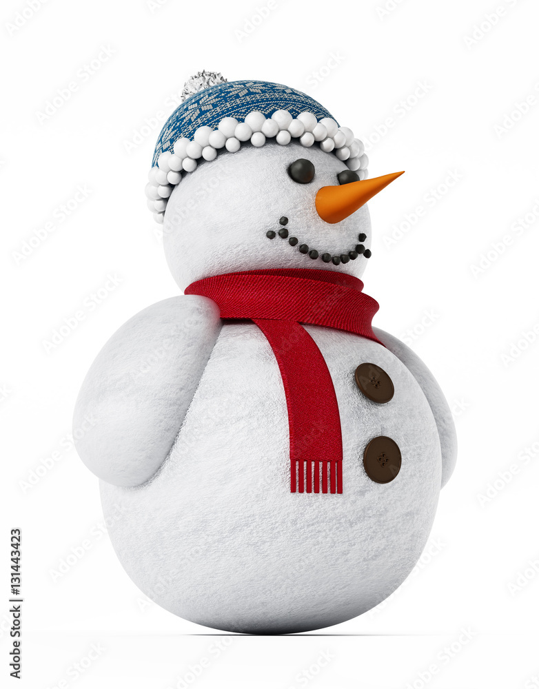 Fototapeta premium Snowman isolated on white background. 3D illustration