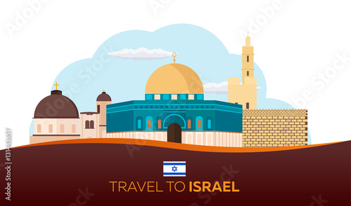 Travel to Israel, Jerusalem Poster skyline. Wailing wall. Vector illustration.