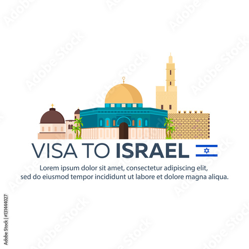 Visa to Israel. Document for travel. Vector flat illustration.