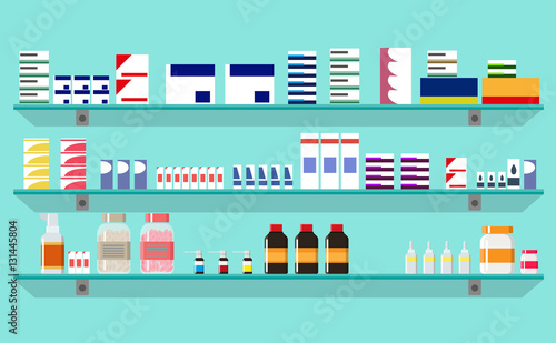Modern interior pharmacy or drugstore.