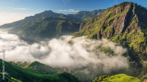 Sri Lanka landscapes nature background. Time lapse of running clouds in Ella, Sri Lanka
