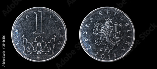 one czech crown coin closeup on black background