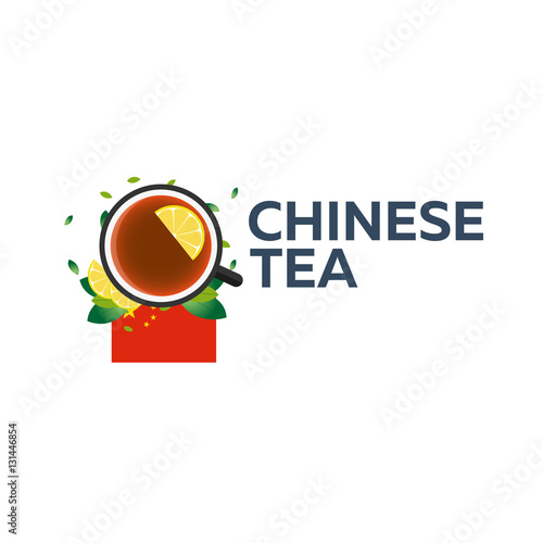 Tea time. Cup of tea with lemon. Chinese tea. Vector illustration.