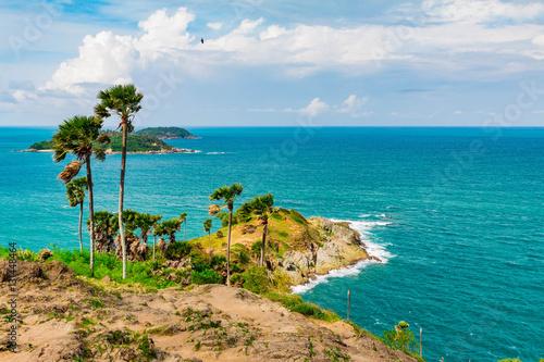 Phomthep or Promthep cave icon of Phuket  Thailand. Aerial view from drone camera of Phromthep cave view point at Phuket 