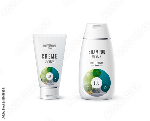 Abstract body care cosmetic brand concept. Cream, shampoo packag