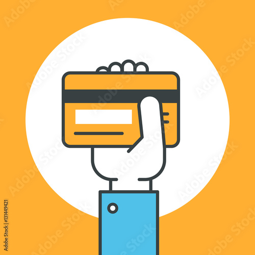 Hand holding credit card. Flat design vector illustration.