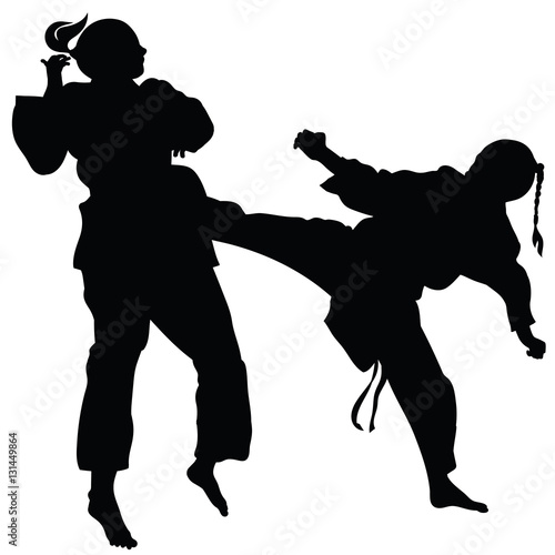 Silhouette of athletes involved in martial arts sparring